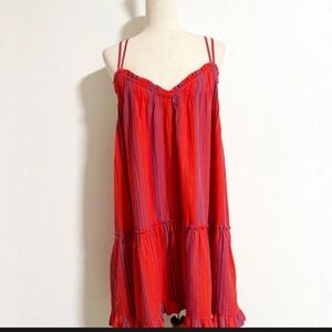 American Threads Red & Purple Striped Baby Doll Tiered Beach Dress XL Cottage